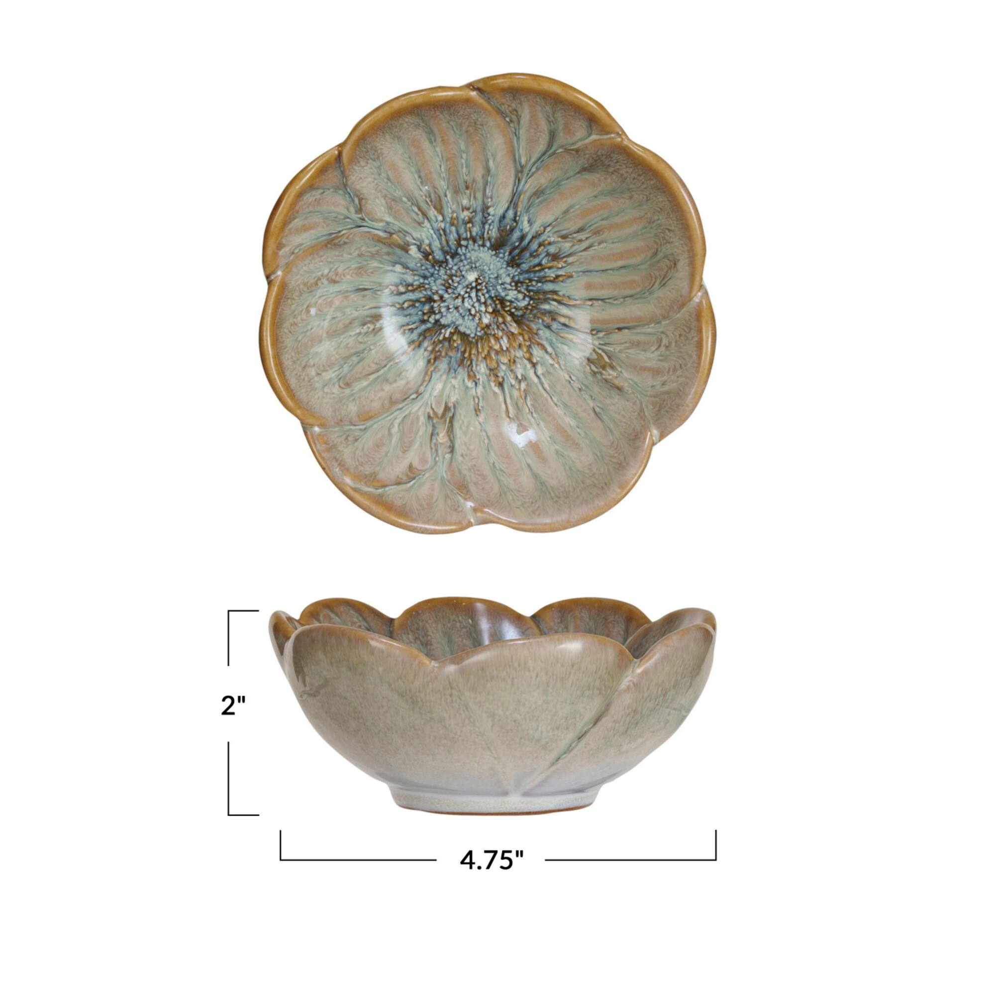 Hello Honey® 4.75" Blue & Brown Stoneware Flower Bowl with Reactive Glaze
